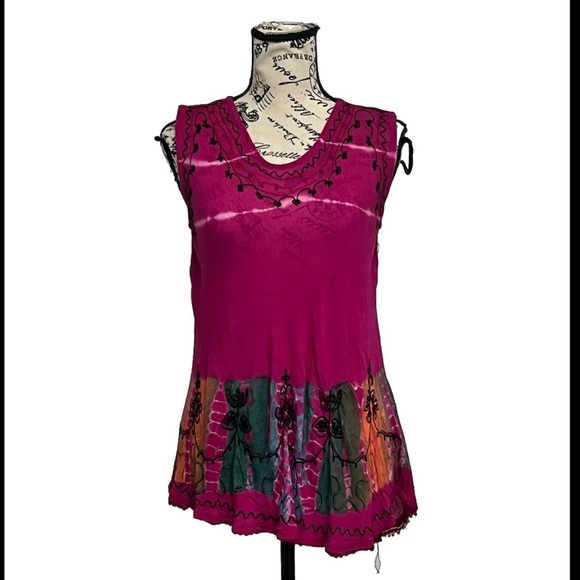 Ocean Breeze Knit Tunic Top Women’s One Size Pink Boho Hippie Sheer Embroidered - Picture 2 of 12